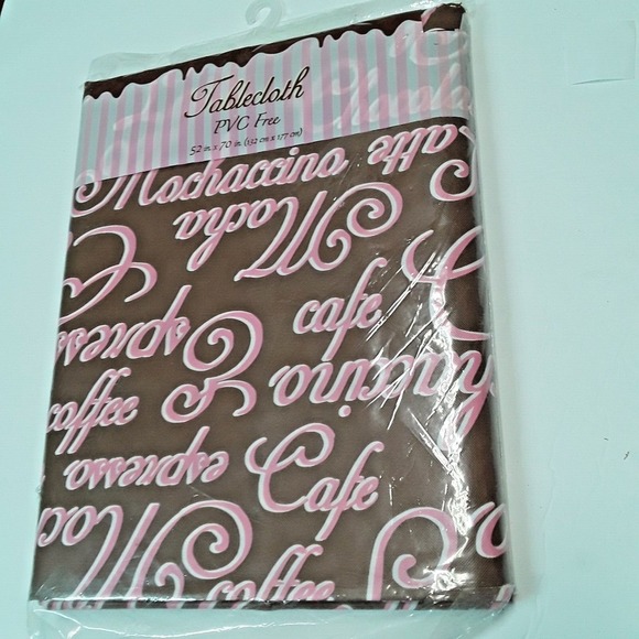 The Unbranded Brand Other - 52 x 70 Inch Pink Coffee Sayings Brown Background Vinyl Flannel Backing PVC Free